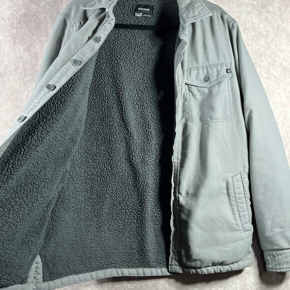 Marmot Shirt Jacket Mens Medium Gray Fleece Lined Button Front Shacket Preppy - Picture 6 of 12